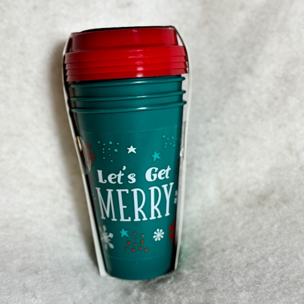 Cracker Barrel 4ct Green & Red Reuseable Plastic 15oz Hot Cup Set - NEW